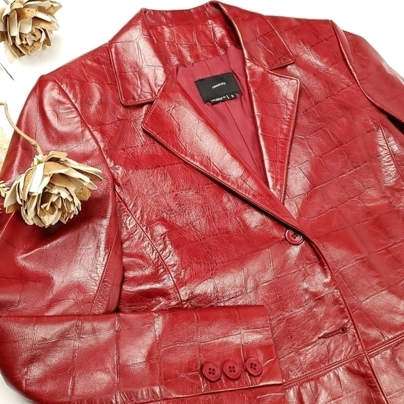 New Identify Red Genuine Leather Embossed Jacket  Sz 8 - Picture 3 of 15